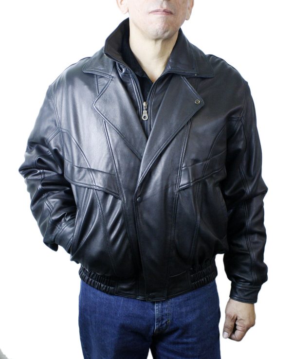 Men Soft Lamb Jacket Double Breast Leather Zipper/Snaps Closure Jacket