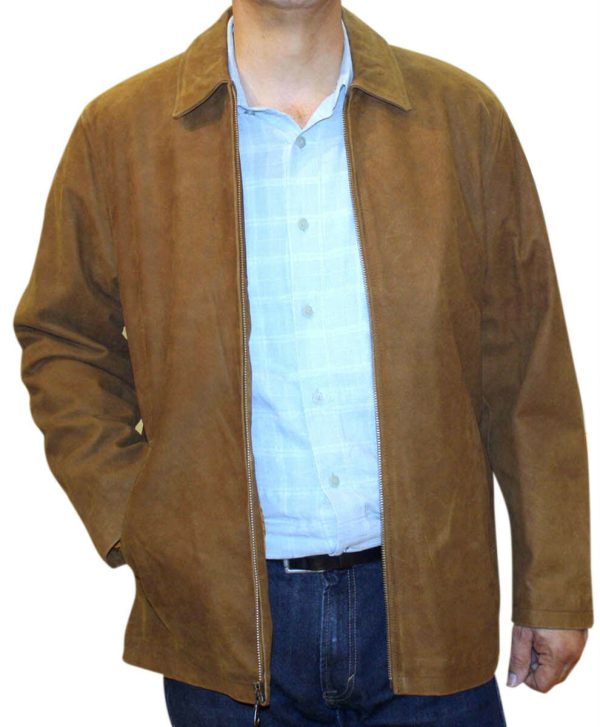 Men's Genuine Cowhide Nubuck Leather Zipper Closure Jacket