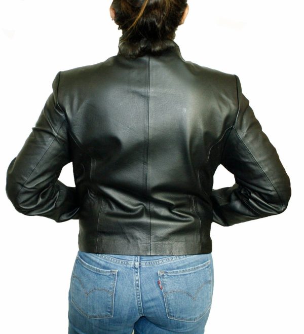 Cute Lightweight Black Zip-Up Genuine Napa Leather Two Pockets Jacket PN 319