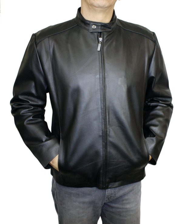 Men Biker Style Jacket Genuine Soft Leather Front Zipper Closure Fashion
