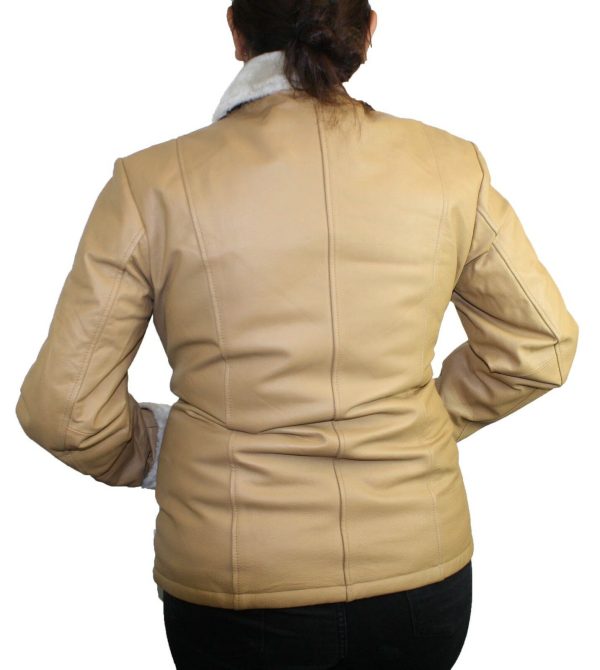 Ladies Jacket Warm Genuine Leather Bonded Faux Fur Zipper Closure