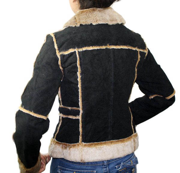 Ladies Suede Leather Jacket: Bonded Faux Fur Style 1221