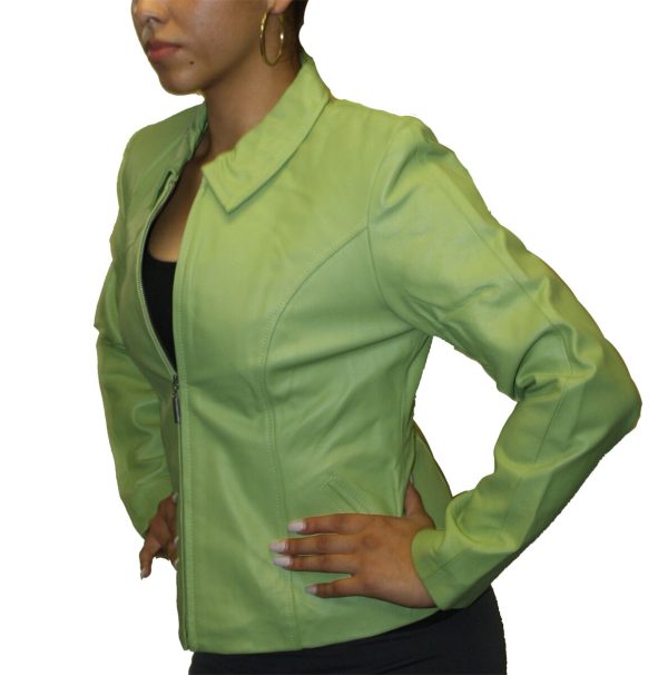 Women's Soft Genuine Leather Short Zipper Closure Fitted Jacket Style # 315