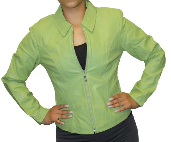 Women's Soft Genuine Leather Short Zipper Closure Fitted Jacket Style # 315