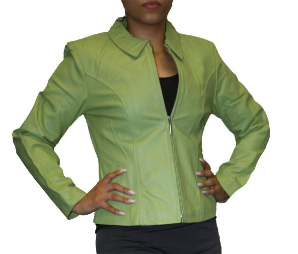 Women's Soft Genuine Leather Short Zipper Closure Fitted Jacket Style # 315