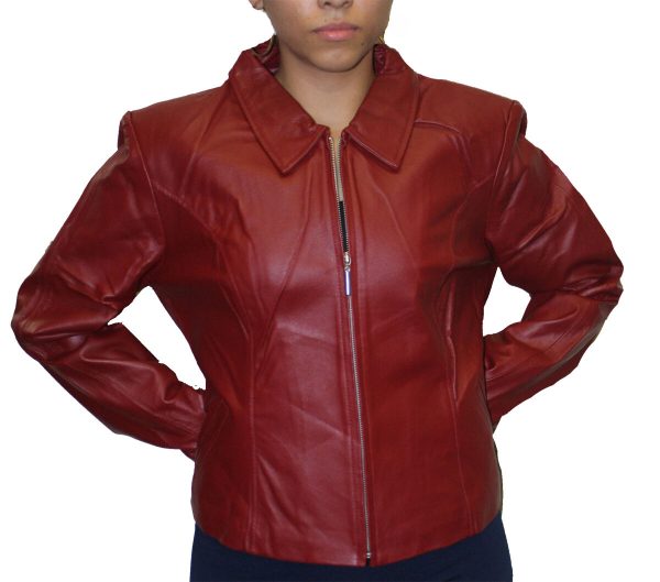 Women's Soft Genuine Leather Short Zipper Closure Fitted Jacket Style # 315