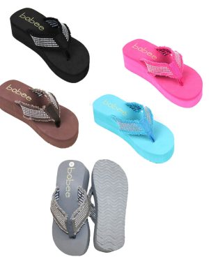 Sandal Platforms Wedges Beach Flip Flops Studded Straps with Stone