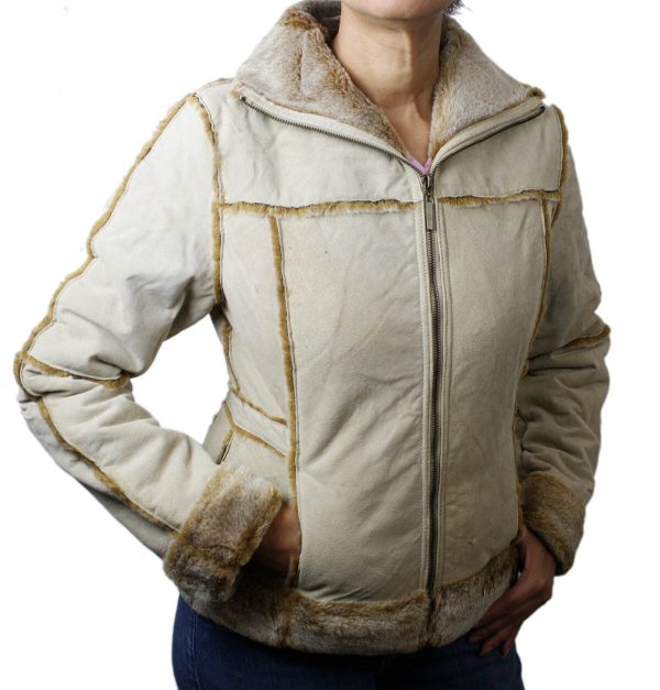 Ladies Suede Leather Jacket: Bonded Faux Fur Style 1221