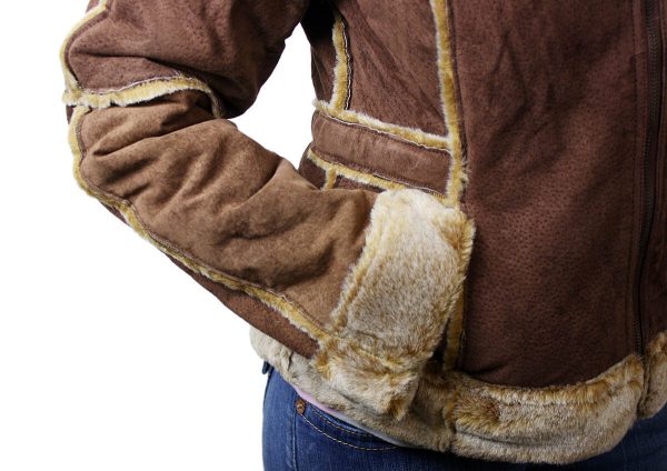 Ladies Suede Leather Jacket: Bonded Faux Fur Style 1221