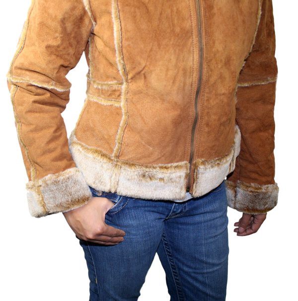 Ladies Suede Leather Jacket: Bonded Faux Fur Style 1221
