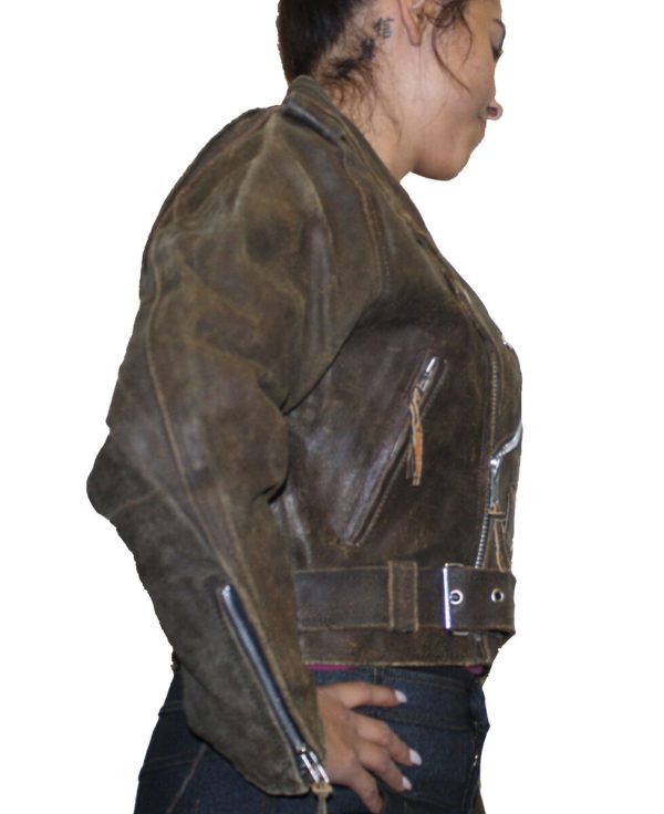 s-l1600-2-1-3.jpg Women Sexy Crop Genuine Brown Distress Leather Half Belt Motorcycle Biker Jacket