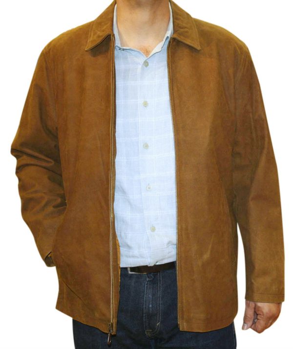 Men's Genuine Cowhide Nubuck Leather Zipper Closure Jacket