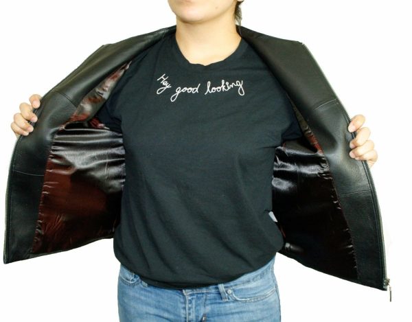 Cute Lightweight Black Zip-Up Genuine Napa Leather Two Pockets Jacket PN 319