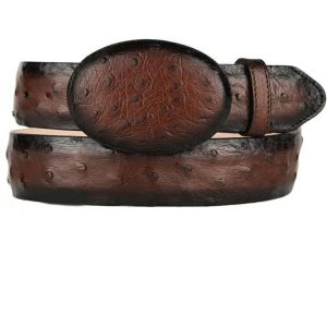 King Exotic Ostrich Belt Full Quill Ostrich Belt Removable Buckle Brown Burnished