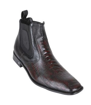 Men's Vestigium Ostrich Leg Chelsea Boot Black Cherry Handcrafted