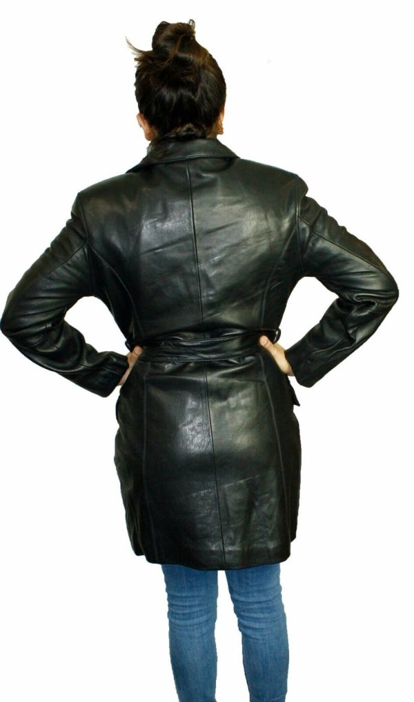 Women Long Jacket Genuine Premium Naked Lamb Leather Long Buttons/belted