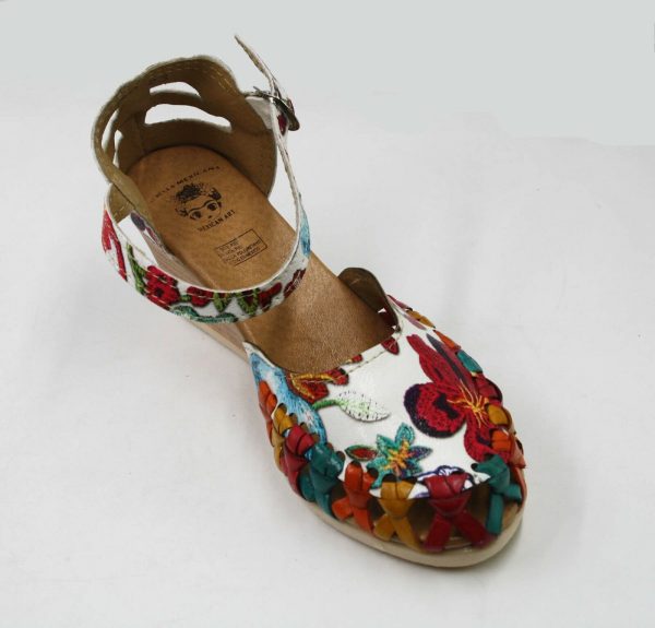 s-l1600-21.jpg Women Genuine Leather Espadrille Wedges Mexican Sandals with White Flower Paint
