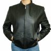 Cute Lightweight Black Zip-Up Genuine Napa Leather Two Pockets Jacket PN 319