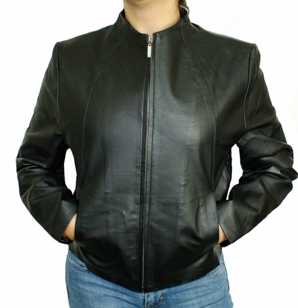 Cute Lightweight Black Zip-Up Genuine Napa Leather Two Pockets Jacket PN 319