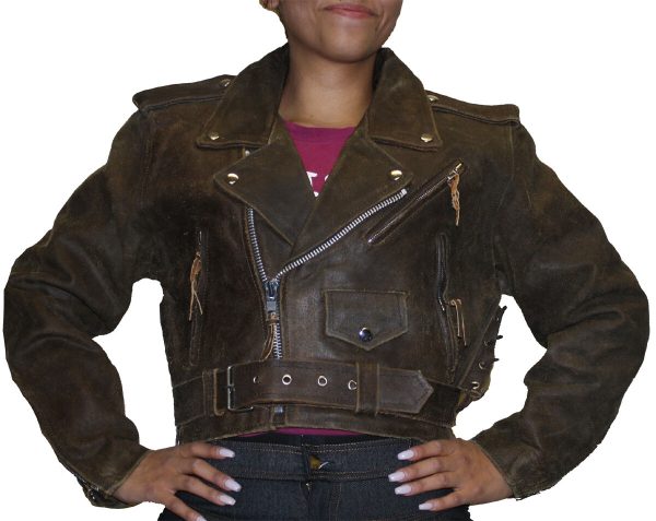s-l1600-3-1-4.jpg Women Sexy Crop Genuine Brown Distress Leather Half Belt Motorcycle Biker Jacket