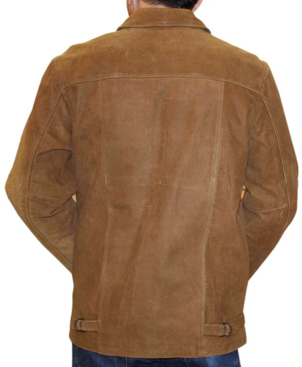 Men's Genuine Cowhide Nubuck Leather Zipper Closure Jacket