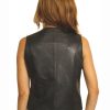 Women Black Genuine Baby Lamb Leather Vest, a Classic Form Flattering Design#871