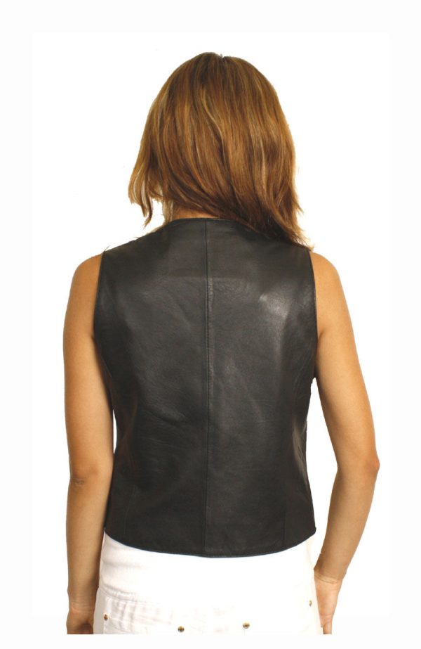 Women Black Genuine Baby Lamb Leather Vest, a Classic Form Flattering Design#871