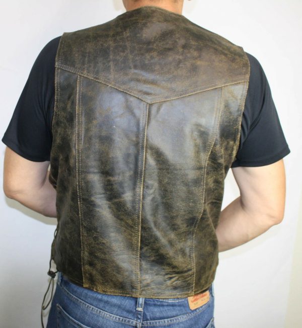 Men's Motorcycle Genuine Distress Brown Leather Side lace Western Vest