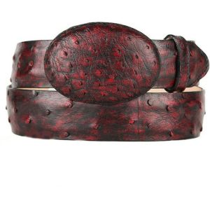 King Exotic Full Quill Ostrich Belt Removable Buckle Black Cherry Handcrafted