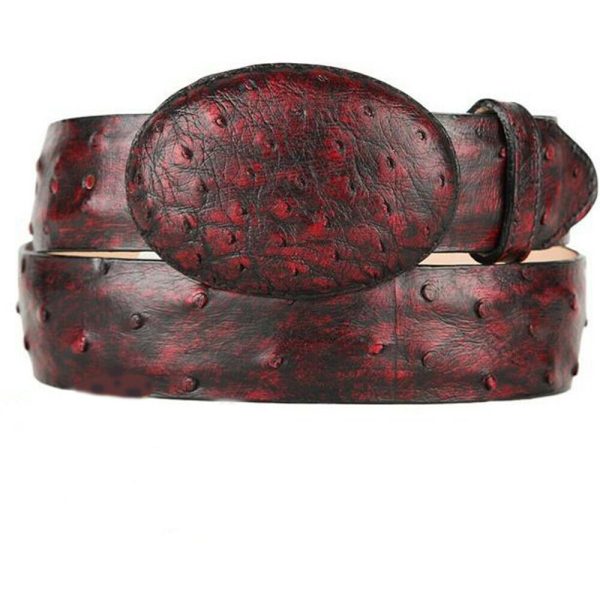 King Exotic Full Quill Ostrich Belt Removable Buckle Black Cherry Handcrafted