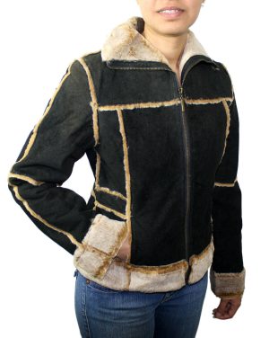 Ladies Suede Leather Jacket: Bonded Faux Fur Style 1221