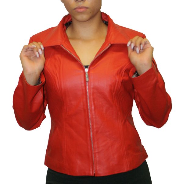 Women's Soft Genuine Leather Short Zipper Closure Fitted Jacket Style # 315