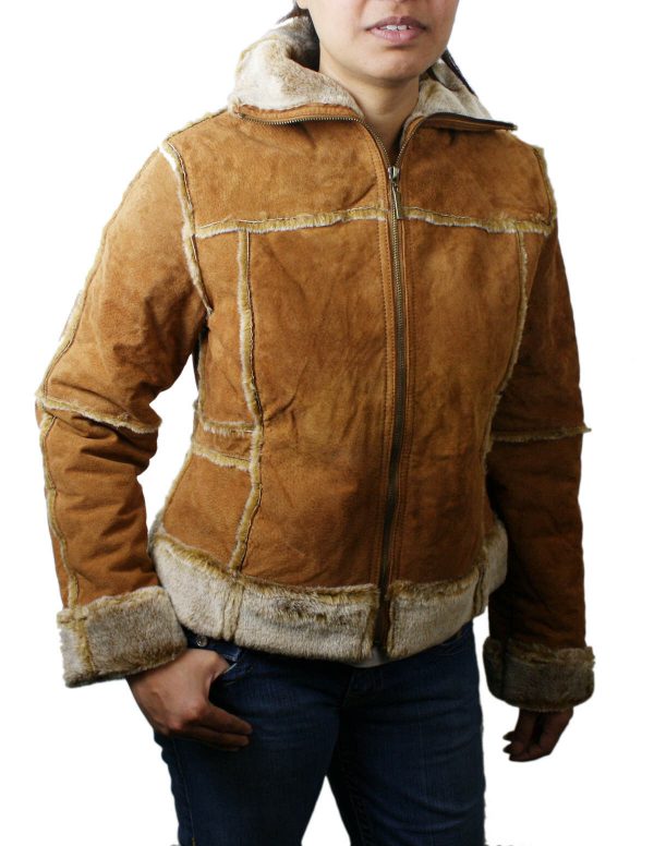 Ladies Suede Leather Jacket: Bonded Faux Fur Style 1221