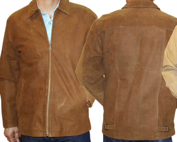 Men's Genuine Cowhide Nubuck Leather Zipper Closure Jacket
