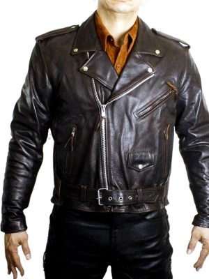 s-l1600-32-1.jpg Men's Genuine Leather Brown Color Half Belted Classic Motorcycle Biker Jacket