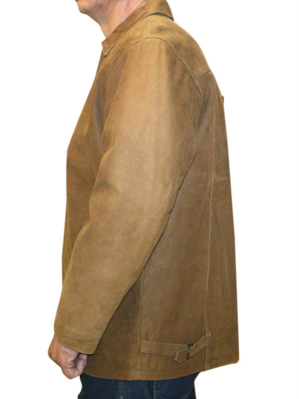 Men's Genuine Cowhide Nubuck Leather Zipper Closure Jacket