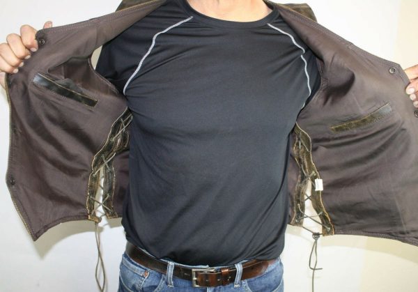 Men's Motorcycle Genuine Distress Brown Leather Side lace Western Vest