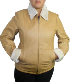 Ladies Jacket Warm Genuine Leather Bonded Faux Fur Zipper Closure