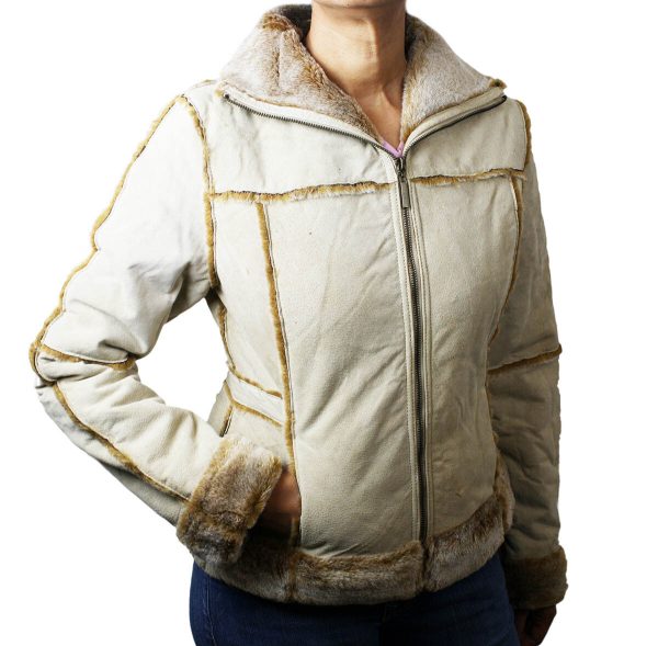 Ladies Suede Leather Jacket: Bonded Faux Fur Style 1221