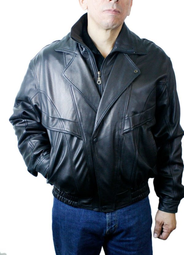 Men Soft Lamb Jacket Double Breast Leather Zipper/Snaps Closure Jacket