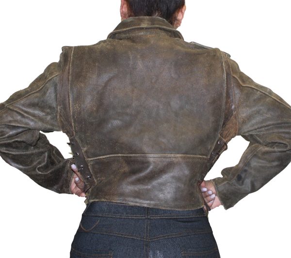 s-l1600-5-13.jpg Women Sexy Crop Genuine Brown Distress Leather Half Belt Motorcycle Biker Jacket