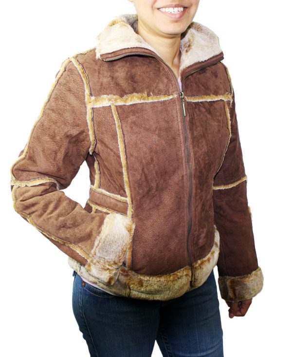Ladies Suede Leather Jacket: Bonded Faux Fur Style 1221