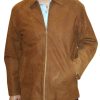 Men's Genuine Cowhide Nubuck Leather Zipper Closure Jacket