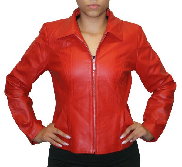 Women's Soft Genuine Leather Short Zipper Closure Fitted Jacket Style # 315
