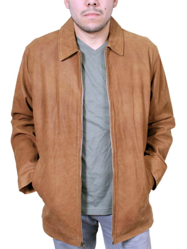 Men's Genuine Cowhide Nubuck Leather Zipper Closure Jacket