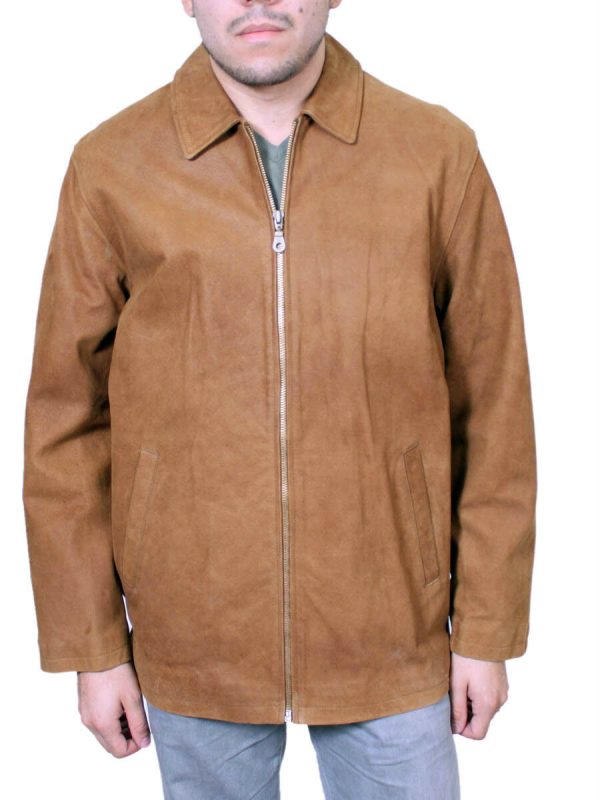 Men's Genuine Cowhide Nubuck Leather Zipper Closure Jacket