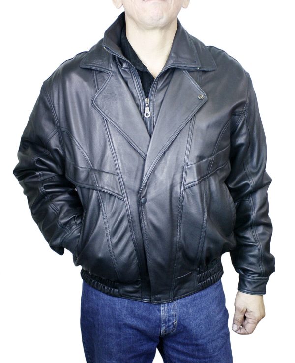 Men Soft Lamb Jacket Double Breast Leather Zipper/Snaps Closure Jacket