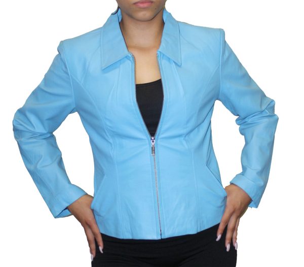 Women's Soft Genuine Leather Short Zipper Closure Fitted Jacket Style # 315
