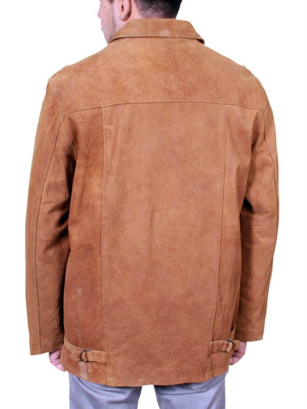 Men's Genuine Cowhide Nubuck Leather Zipper Closure Jacket