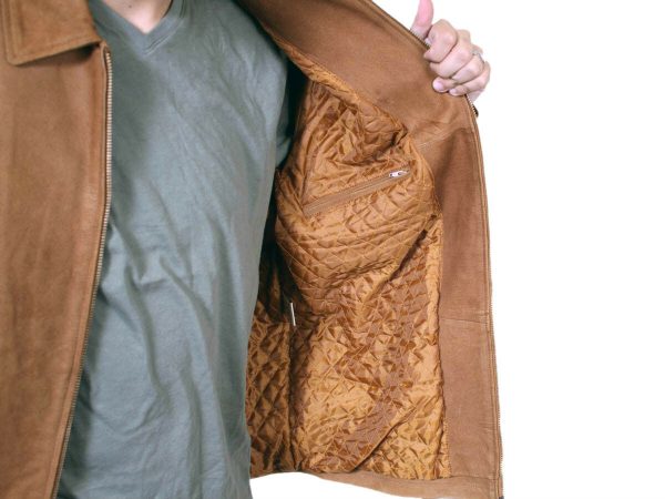 Men's Genuine Cowhide Nubuck Leather Zipper Closure Jacket